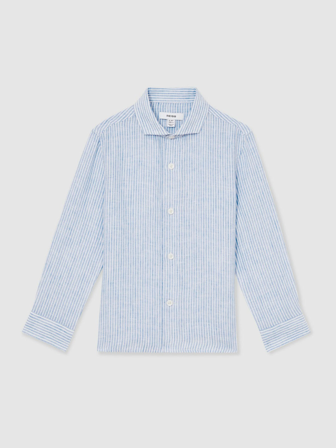 13-14 yrs Linen Cutaway Collar Shirt in Blue/White Stripe | Reiss Children & Baby Signature