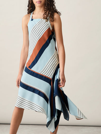 9-13 yrs Stripe-Print Handkerchief Dress in Blue Print | Reiss Children & Baby Recommended