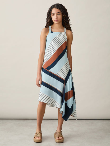 9-13 yrs Stripe-Print Handkerchief Dress in Blue Print | Reiss Children & Baby Recommended