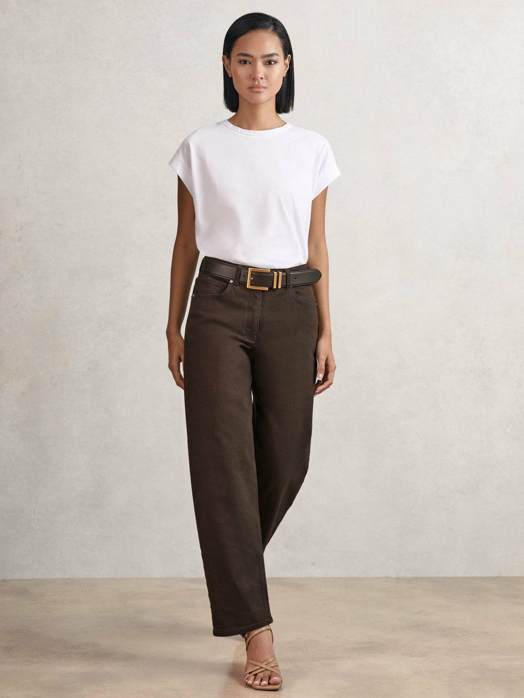 Petite Mid-Rise Straight-Leg Jeans in Chocolate | Reiss Women Trending