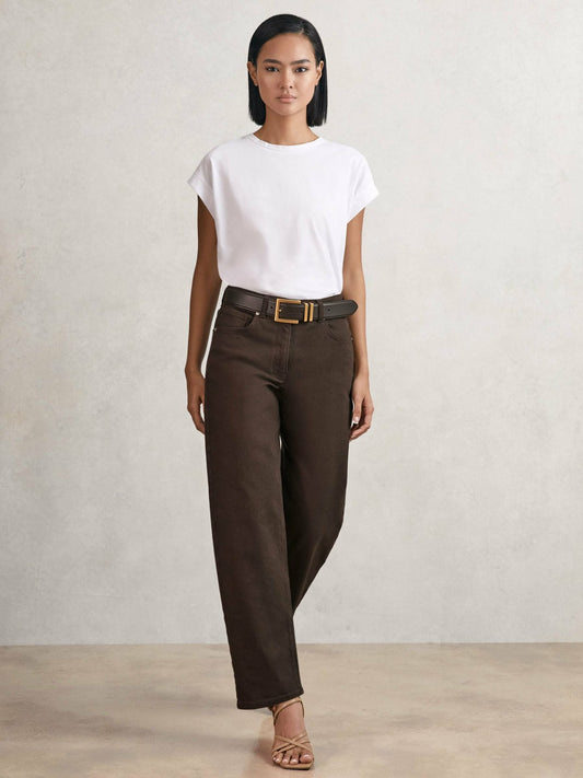 Petite Mid-Rise Straight-Leg Jeans in Chocolate | Reiss Women Trending