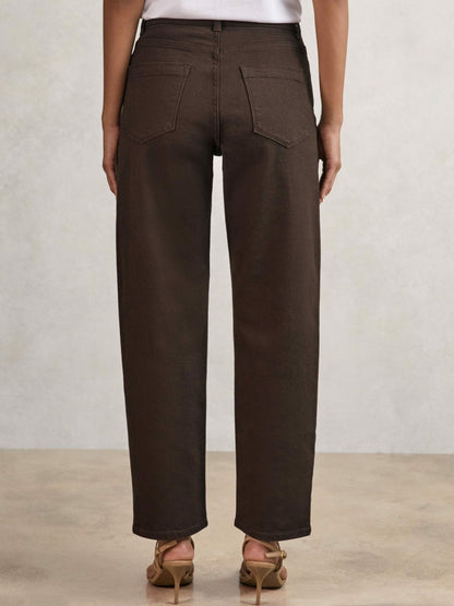 Petite Mid-Rise Straight-Leg Jeans in Chocolate | Reiss Women Trending