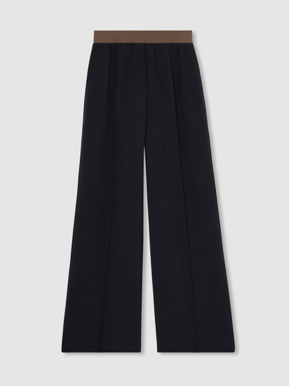 Petite Wide-Leg Elasticated-Waist Trousers in Navy | Reiss Women New
