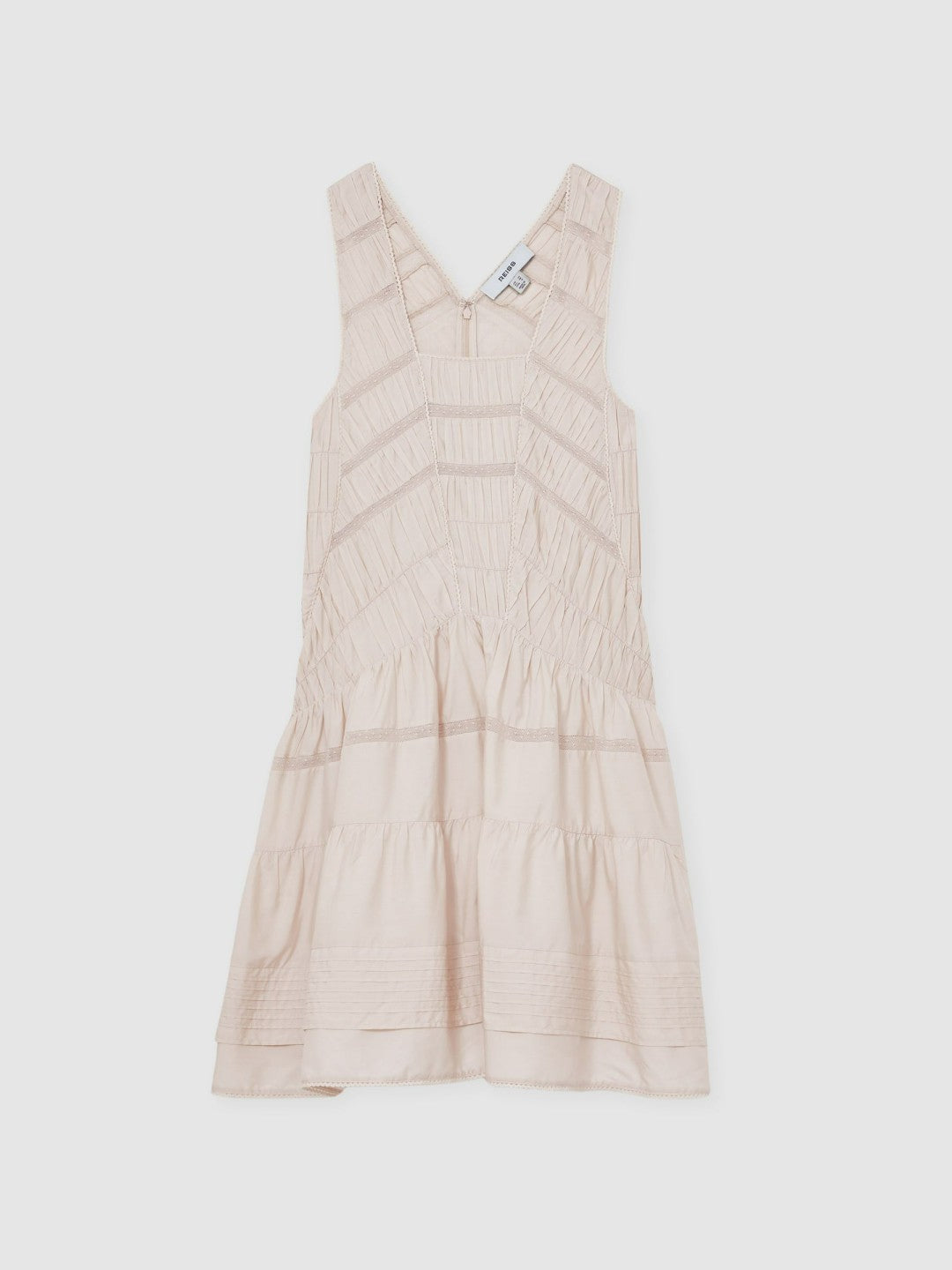 Shirred Ruffle Hem Mini Dress in Neutral | Reiss Women New