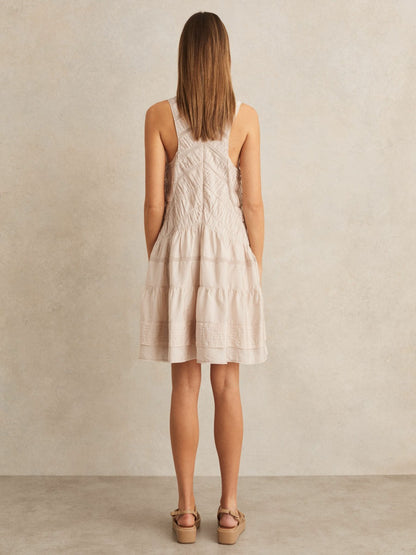 Shirred Ruffle Hem Mini Dress in Neutral | Reiss Women New