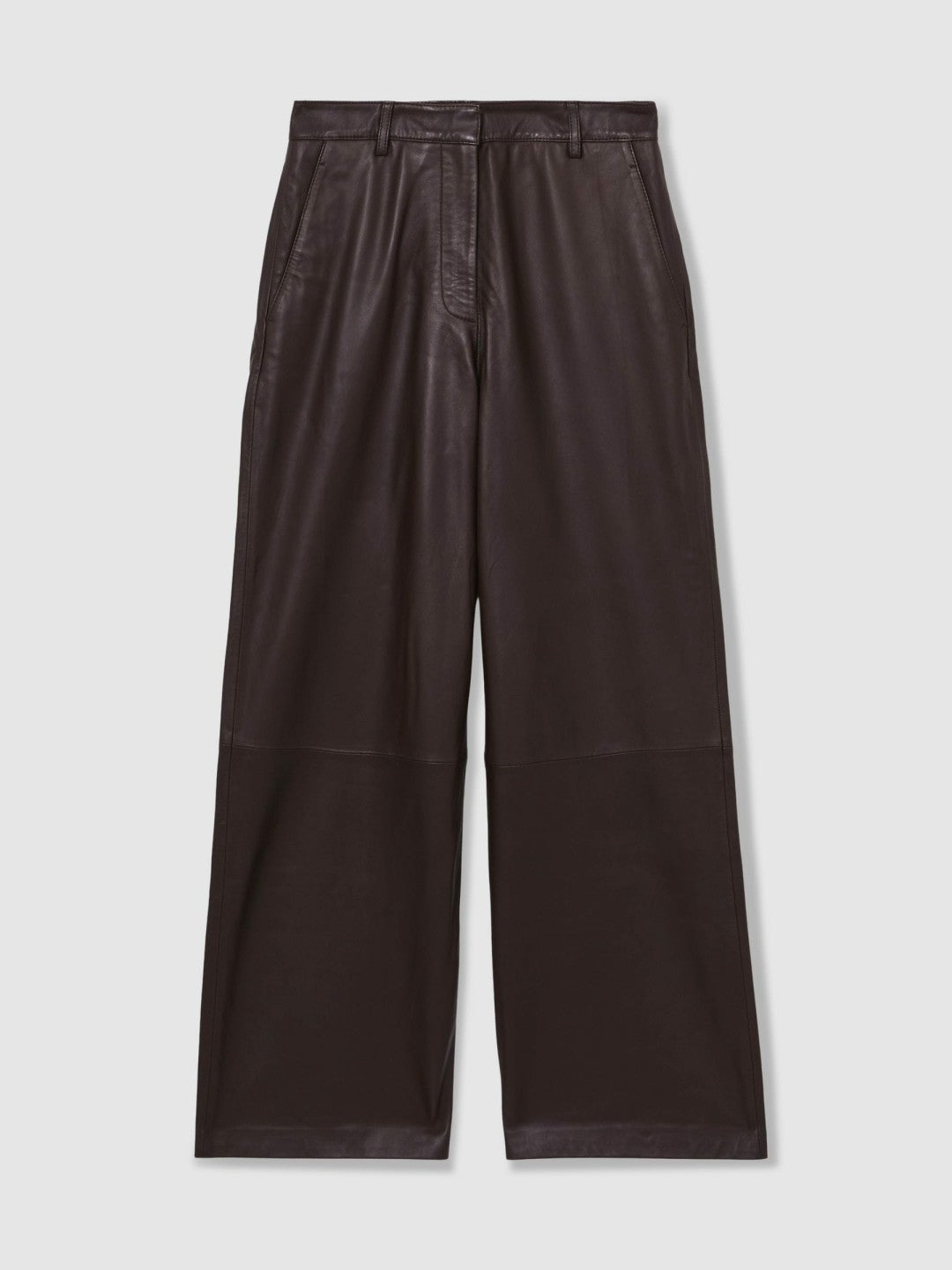 Petite Leather Wide Leg Trousers in Chocolate | Reiss Women Signature
