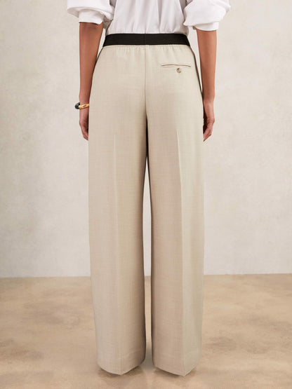 Petite Wide-Leg Elasticated-Waist Trousers in Neutral | Reiss Women Best Seller