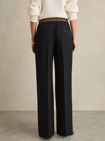 Wide-Leg Elasticated-Waist Trousers in Navy | Reiss Women Best Seller