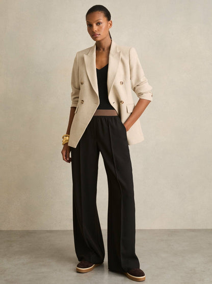 Wide-Leg Elasticated-Waist Trousers in Black | Reiss Women Premium