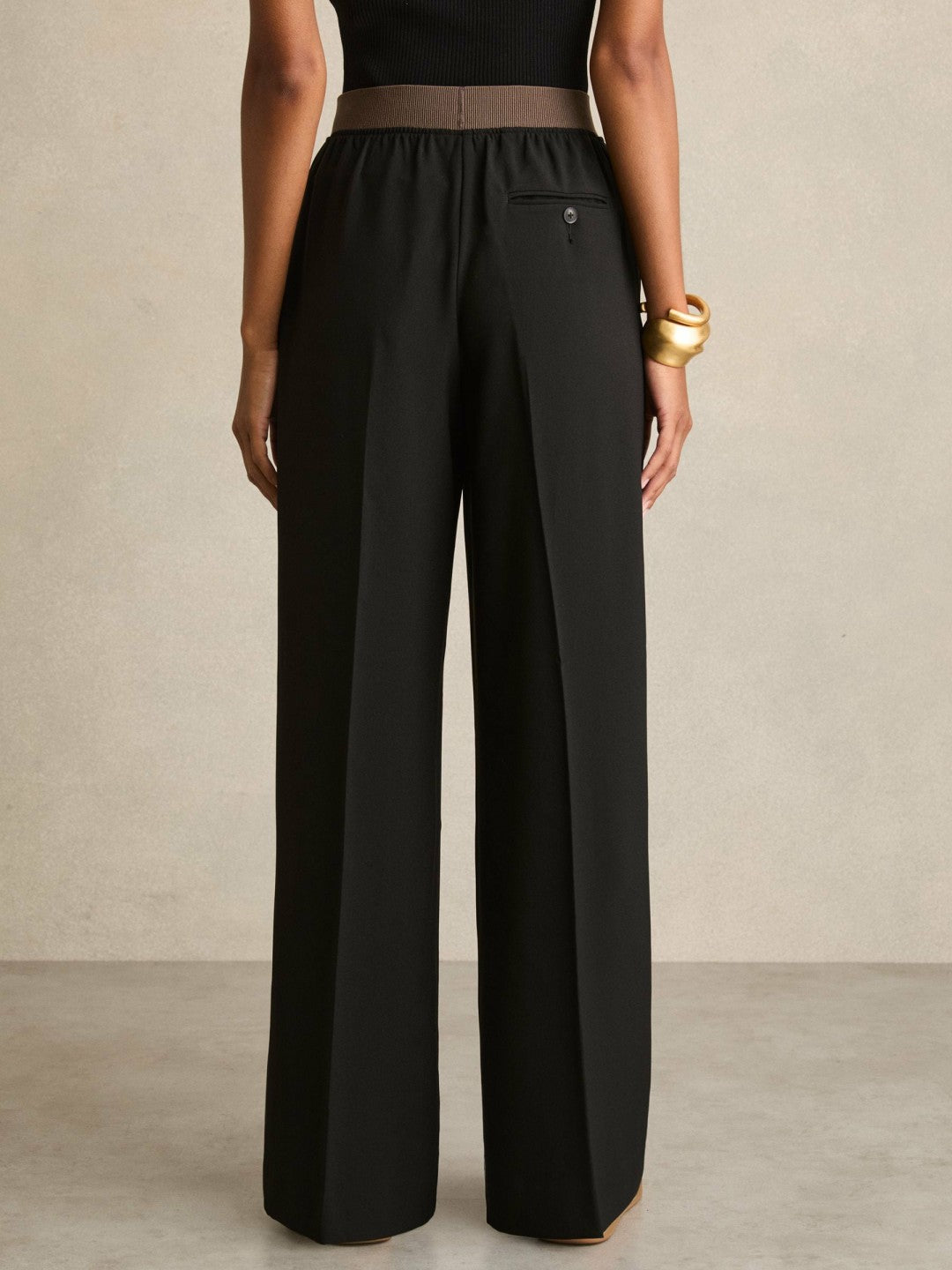 Wide-Leg Elasticated-Waist Trousers in Black | Reiss Women Premium