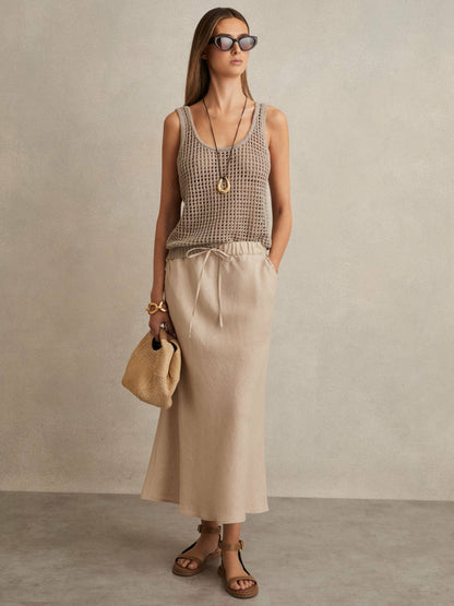 Slip Midi Skirt in Neutral | Reiss Women Trending
