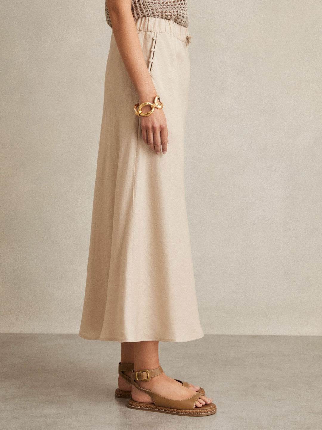 Slip Midi Skirt in Neutral | Reiss Women Trending