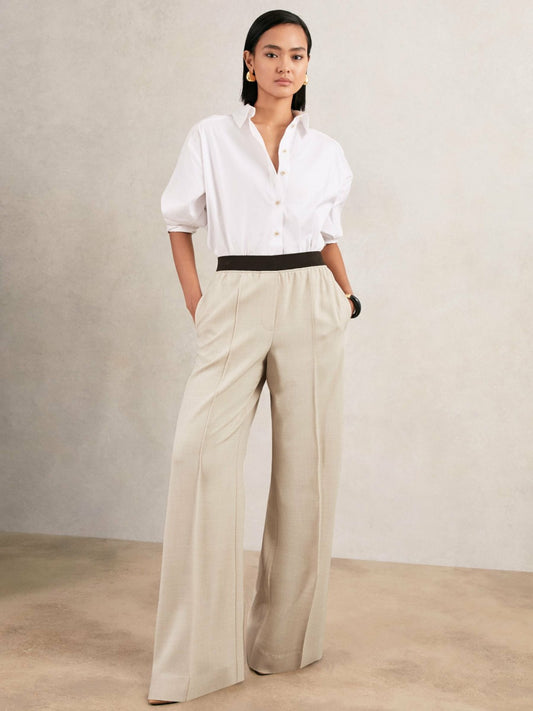 Wide-Leg Elasticated-Waist Trousers in Neutral | Reiss Women Recommended