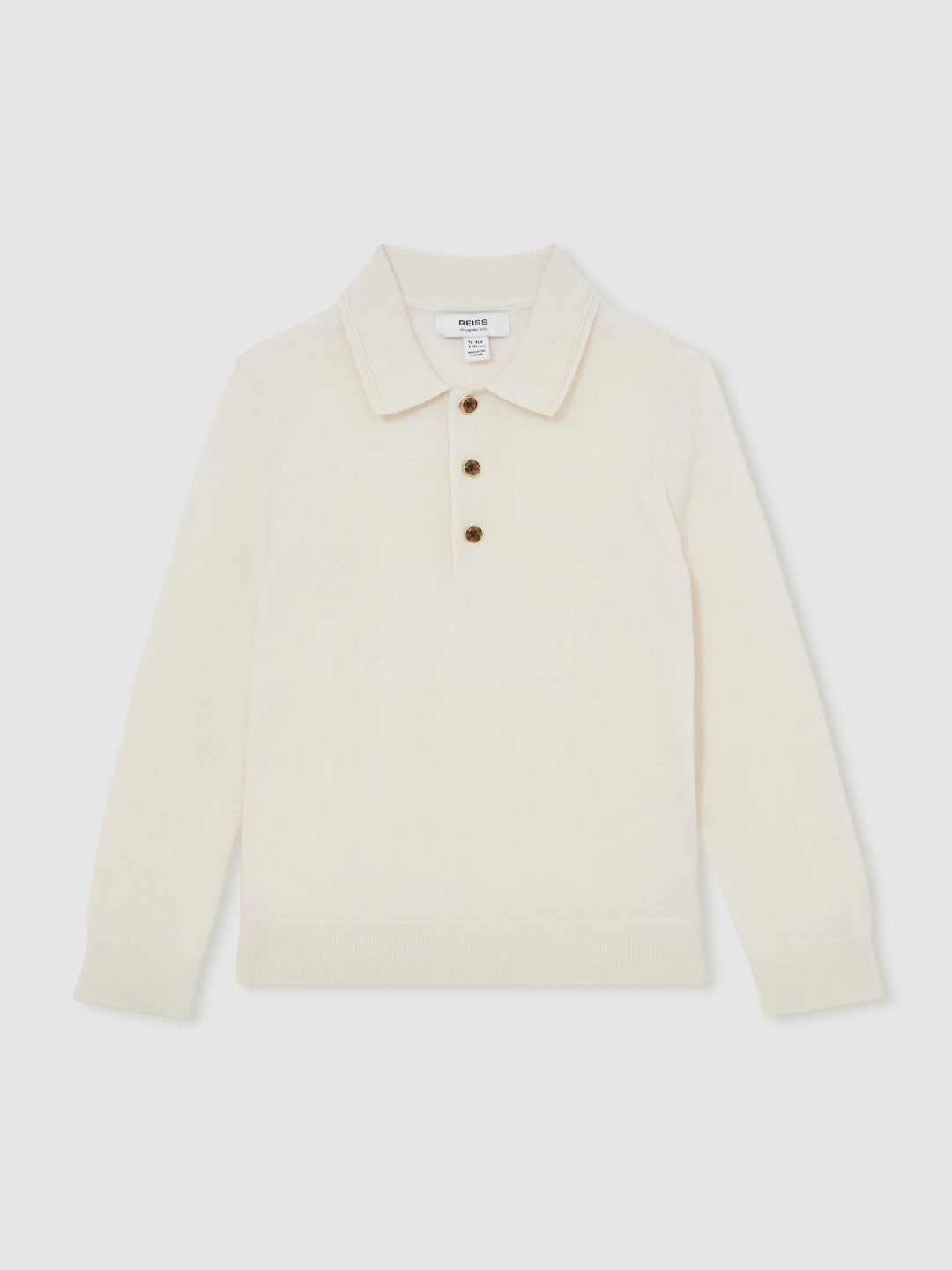 4-9 yrs Merino Wool Long-Sleeve Polo Shirt in Snow | Reiss Children & Baby Exclusive