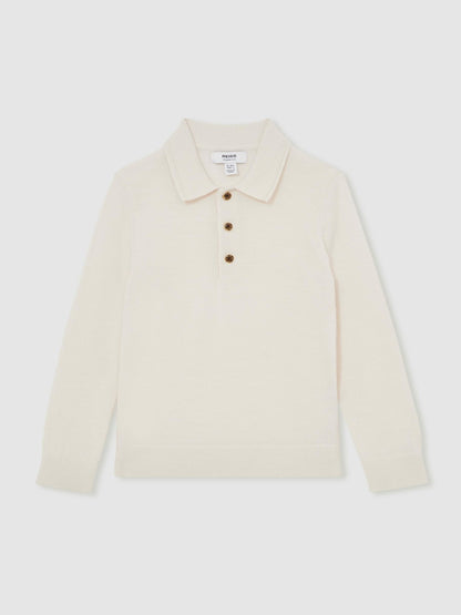 4-9 yrs Merino Wool Long-Sleeve Polo Shirt in Snow | Reiss Children & Baby Exclusive