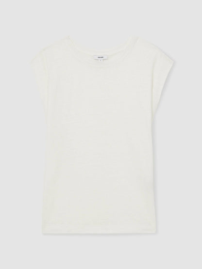 Linen Cap-Sleeve T-Shirt in White | Reiss Women Signature
