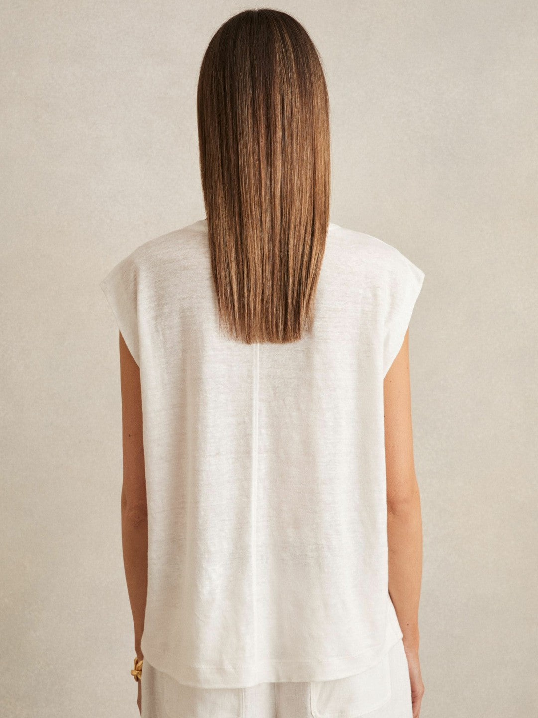Linen Cap-Sleeve T-Shirt in White | Reiss Women Signature