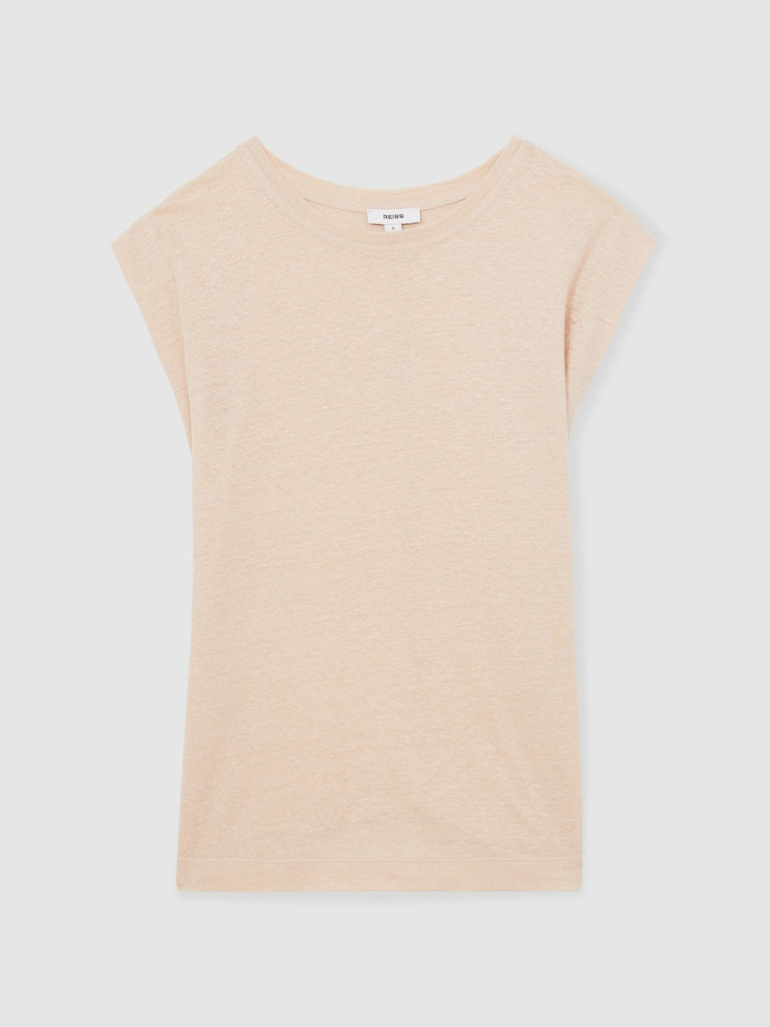 Linen Cap-Sleeve T-Shirt in Peach | Reiss Women Recommended
