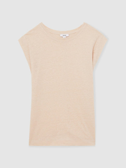 Linen Cap-Sleeve T-Shirt in Peach | Reiss Women Recommended