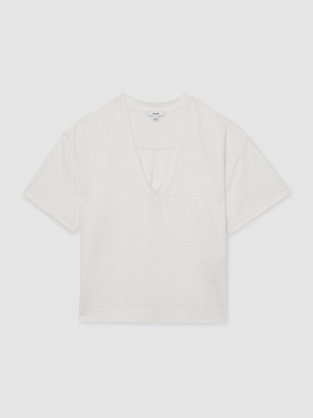 Linen V-Neck T-Shirt in White | Reiss Women Featured