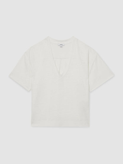 Linen V-Neck T-Shirt in White | Reiss Women Featured