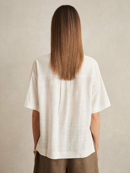 Linen V-Neck T-Shirt in White | Reiss Women Featured