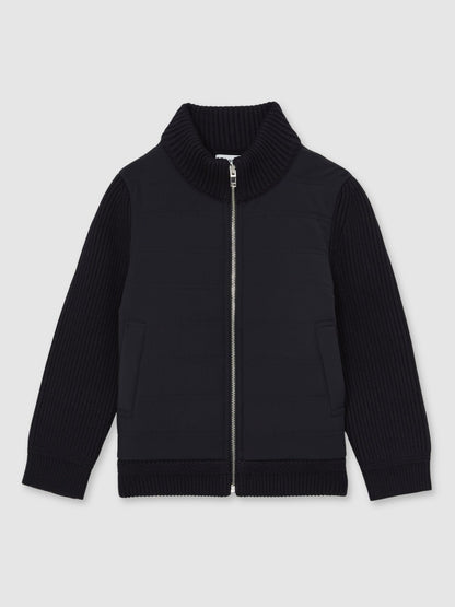9-13 yrs Hybrid Quilt and Knit Zip Through Jacket in Navy | Reiss Children & Baby Trending