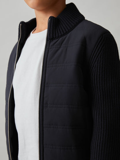 9-13 yrs Hybrid Quilt and Knit Zip Through Jacket in Navy | Reiss Children & Baby Trending