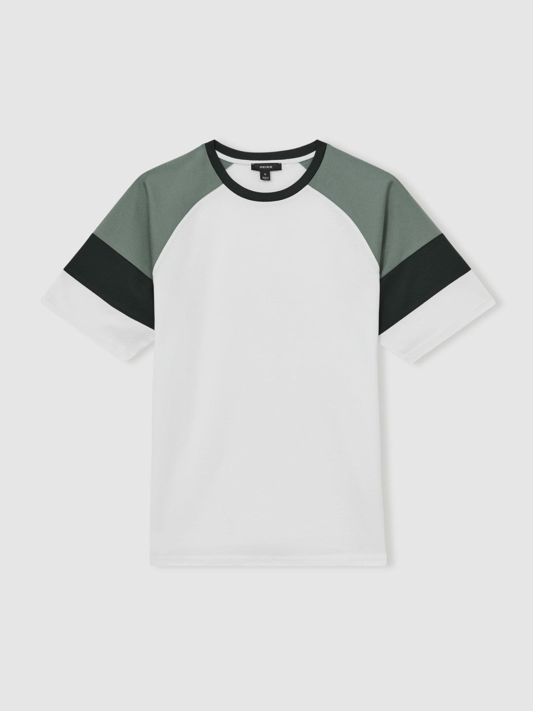 Mercerised-Cotton Colourblock T-Shirt in White/Sage | Reiss Men Premium