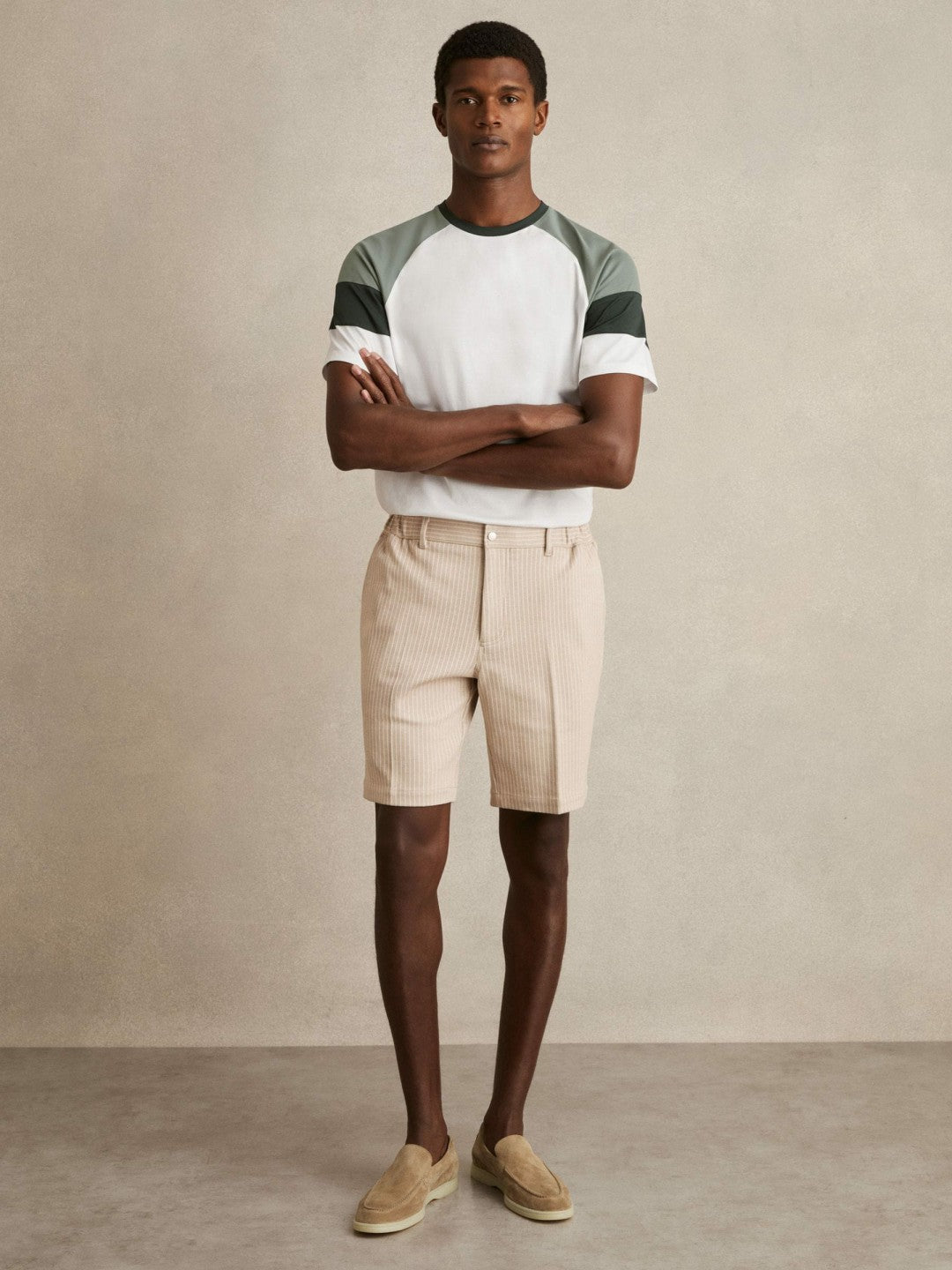 Mercerised-Cotton Colourblock T-Shirt in White/Sage | Reiss Men Premium