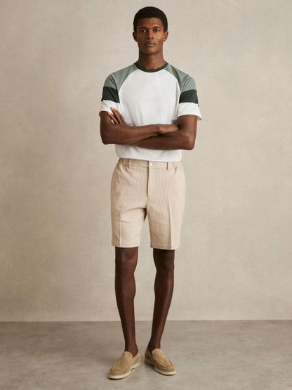 Mercerised-Cotton Colourblock T-Shirt in White/Sage | Reiss Men Premium