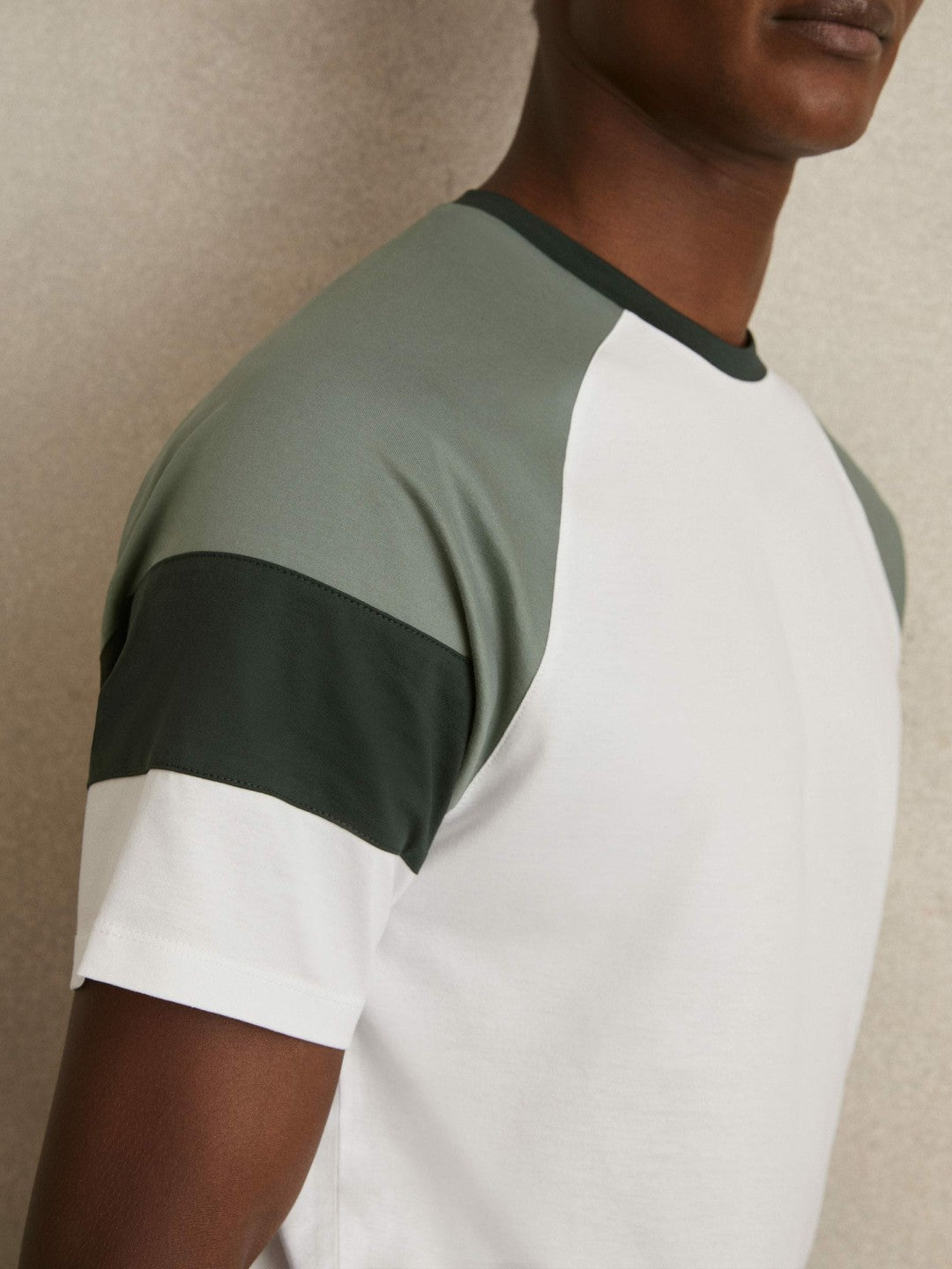 Mercerised-Cotton Colourblock T-Shirt in White/Sage | Reiss Men Premium