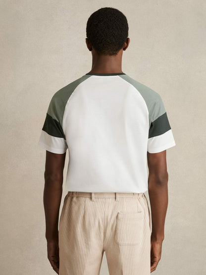 Mercerised-Cotton Colourblock T-Shirt in White/Sage | Reiss Men Premium