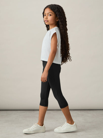 4-9 yrs Three-Quarter Length Leggings in Black | Reiss Children & Baby Exclusive