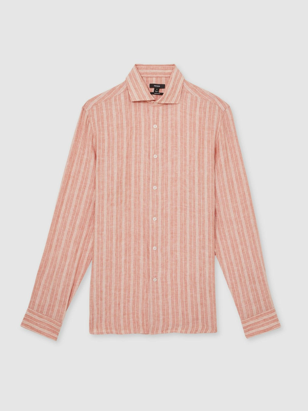 Linen Striped Long Sleeve Shirt in Pink Rose/White Bengal Stripe | Reiss Men Best Seller