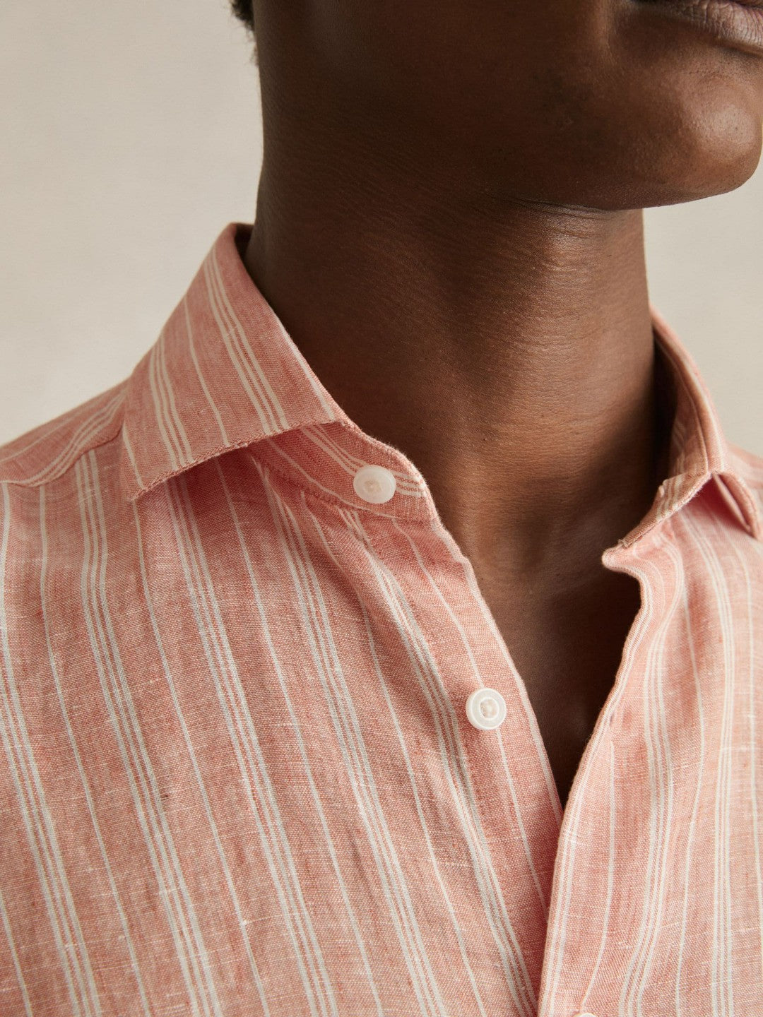 Linen Striped Long Sleeve Shirt in Pink Rose/White Bengal Stripe | Reiss Men Best Seller