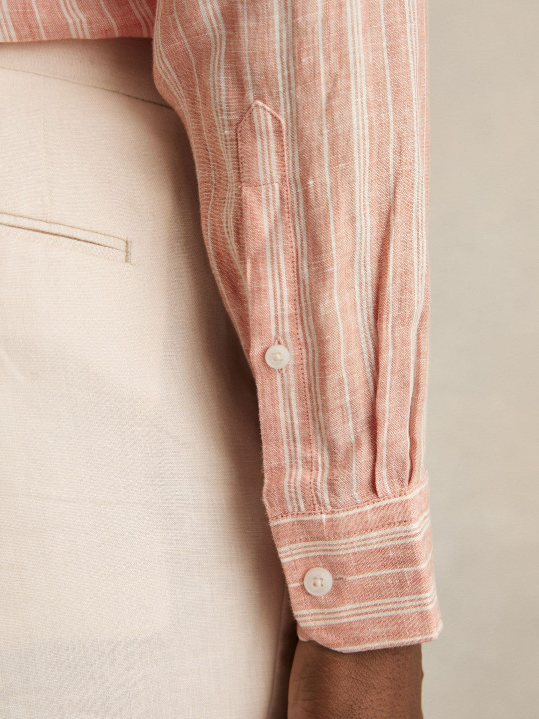 Linen Striped Long Sleeve Shirt in Pink Rose/White Bengal Stripe | Reiss Men Best Seller