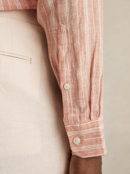 Linen Striped Long Sleeve Shirt in Pink Rose/White Bengal Stripe | Reiss Men Best Seller