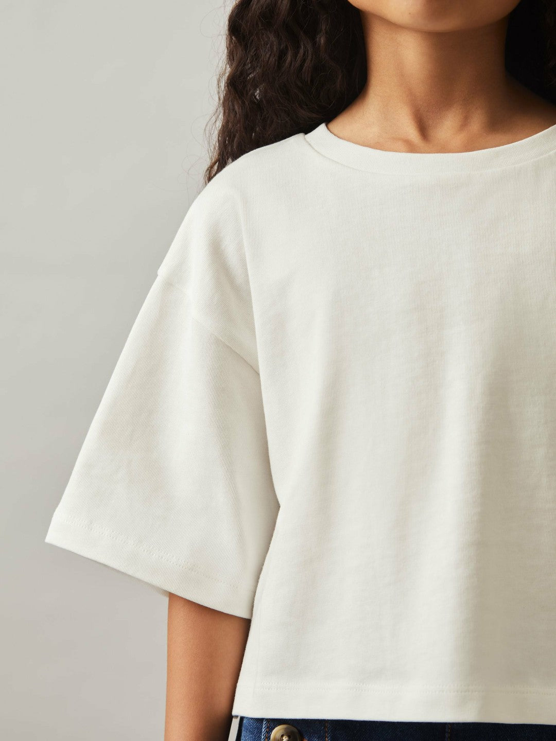 4-9 yrs Oversize Cotton Cropped T-Shirt in Ivory | Reiss Children & Baby Recommended