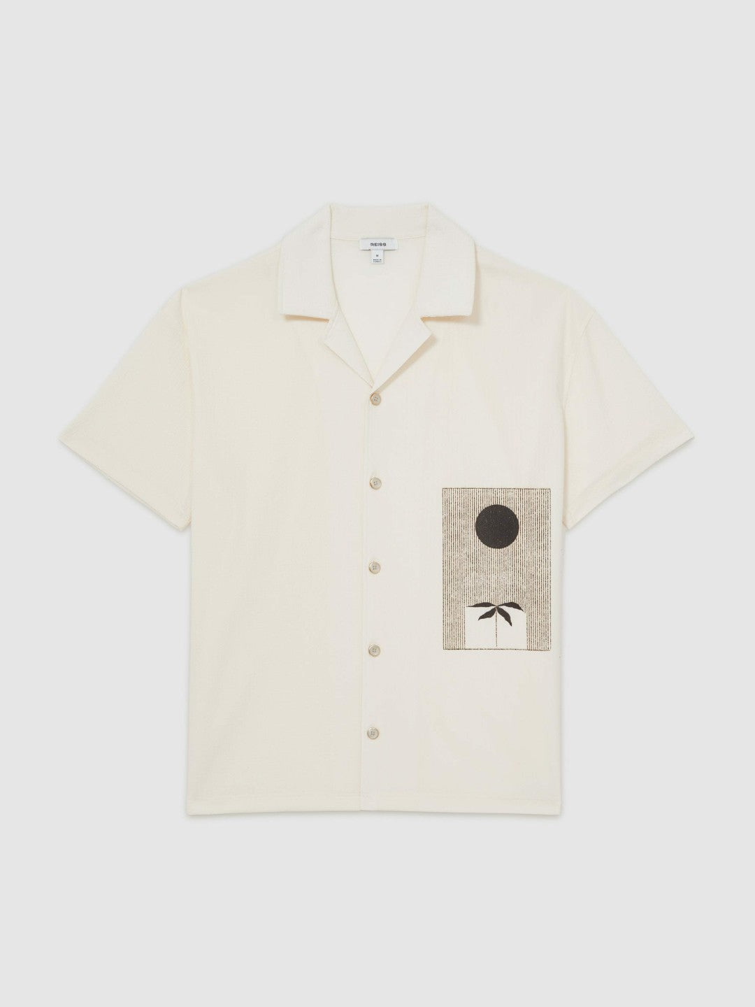 Graphic Print Cuban-Collar Shirt in White | Reiss Men Signature