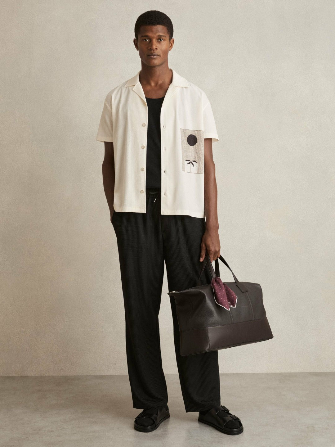 Graphic Print Cuban-Collar Shirt in White | Reiss Men Signature