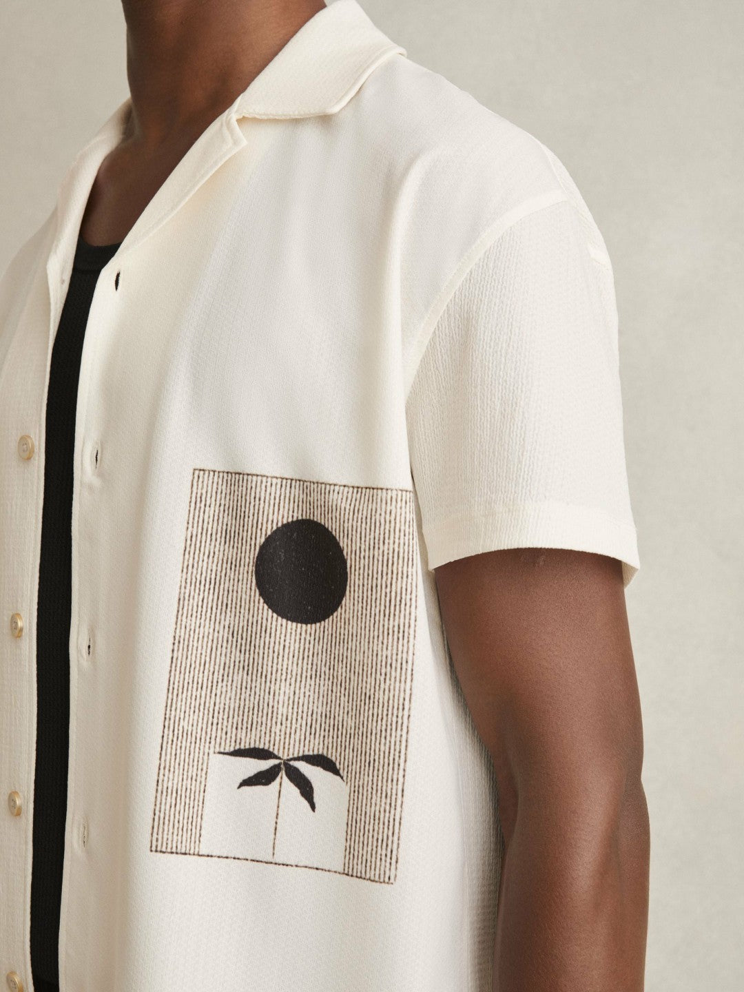 Graphic Print Cuban-Collar Shirt in White | Reiss Men Signature