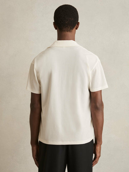 Graphic Print Cuban-Collar Shirt in White | Reiss Men Signature