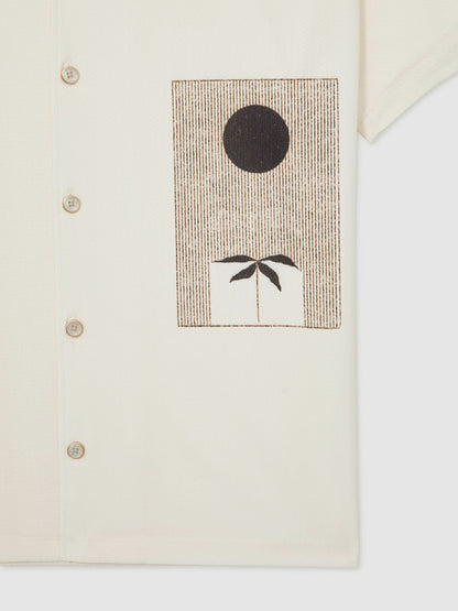 Graphic Print Cuban-Collar Shirt in White | Reiss Men Signature