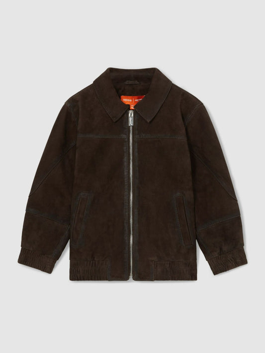 13-14 yrs Unisex Fit McLaren F1 Team Suede Bomber Jacket in Distressed Brown | Reiss Children & Baby Premium