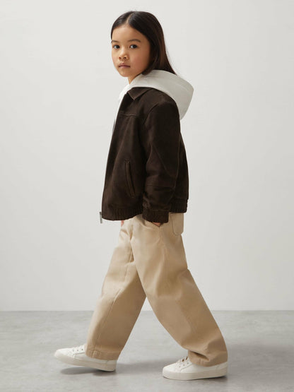13-14 yrs Unisex Fit McLaren F1 Team Suede Bomber Jacket in Distressed Brown | Reiss Children & Baby Premium