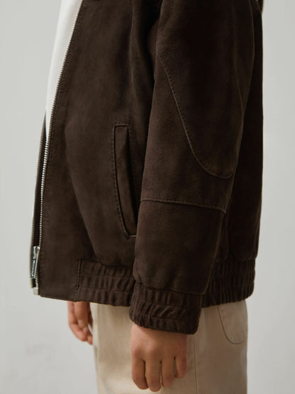 13-14 yrs Unisex Fit McLaren F1 Team Suede Bomber Jacket in Distressed Brown | Reiss Children & Baby Premium