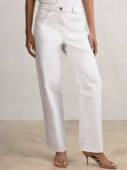 Petite Mid-Rise Straight-Leg Jeans in White | Reiss Women Recommended