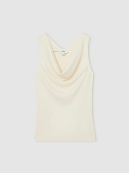 Ribbed Cowl-Neck Vest in Ivory | Reiss Women Premium