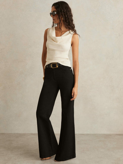 Ribbed Cowl-Neck Vest in Ivory | Reiss Women Premium